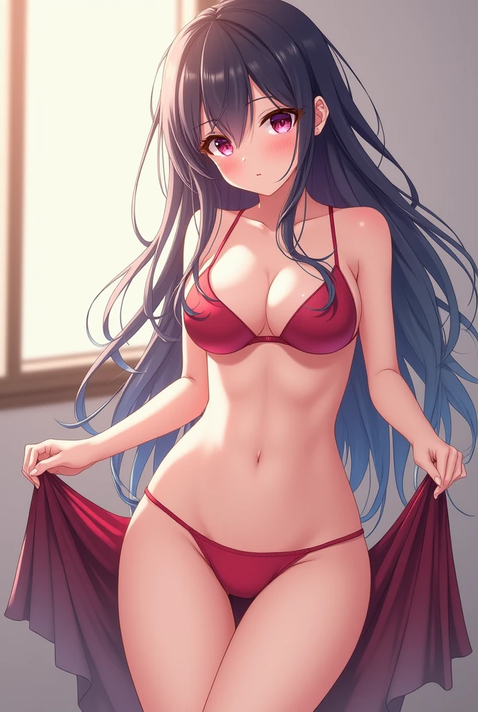 Anime girl with thong panty with skirt Up
