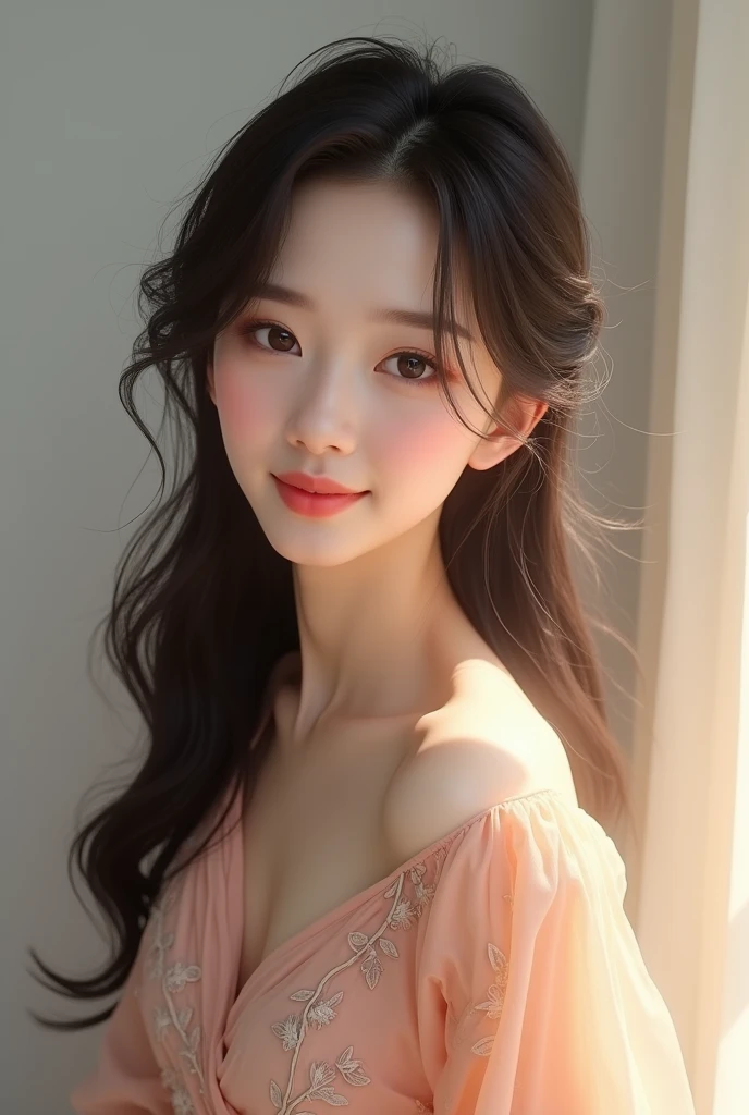 front view brunette woman, asian in dress