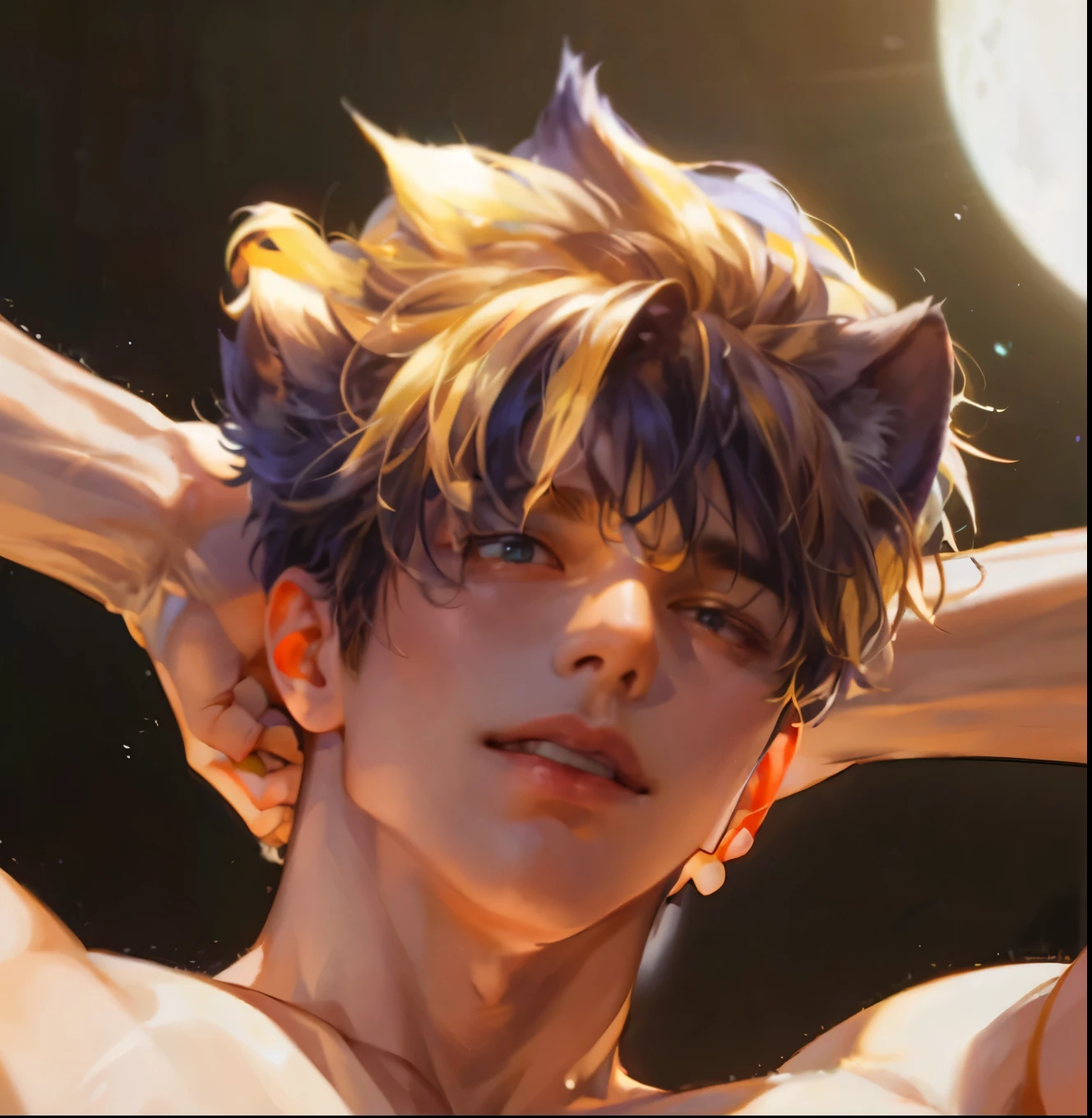 {(Best quality)), ((masterpiece)), (detailed), ((perfect face)), ((half body)) handsome face, male, teenager, perfect proportions, and his lover, long hair, cat ears, male version, detailed workshop background, detailed landscape background