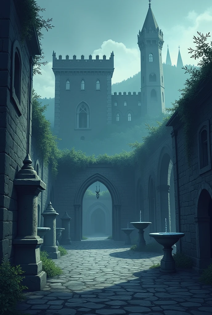 Game background - menu anime fantasy cartoon medieval without people castle courtyard ominous scary