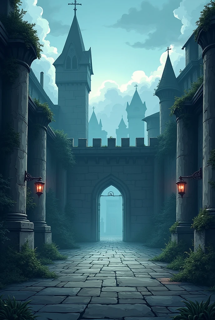 Game background - menu anime fantasy cartoon medieval without people castle courtyard ominous scary