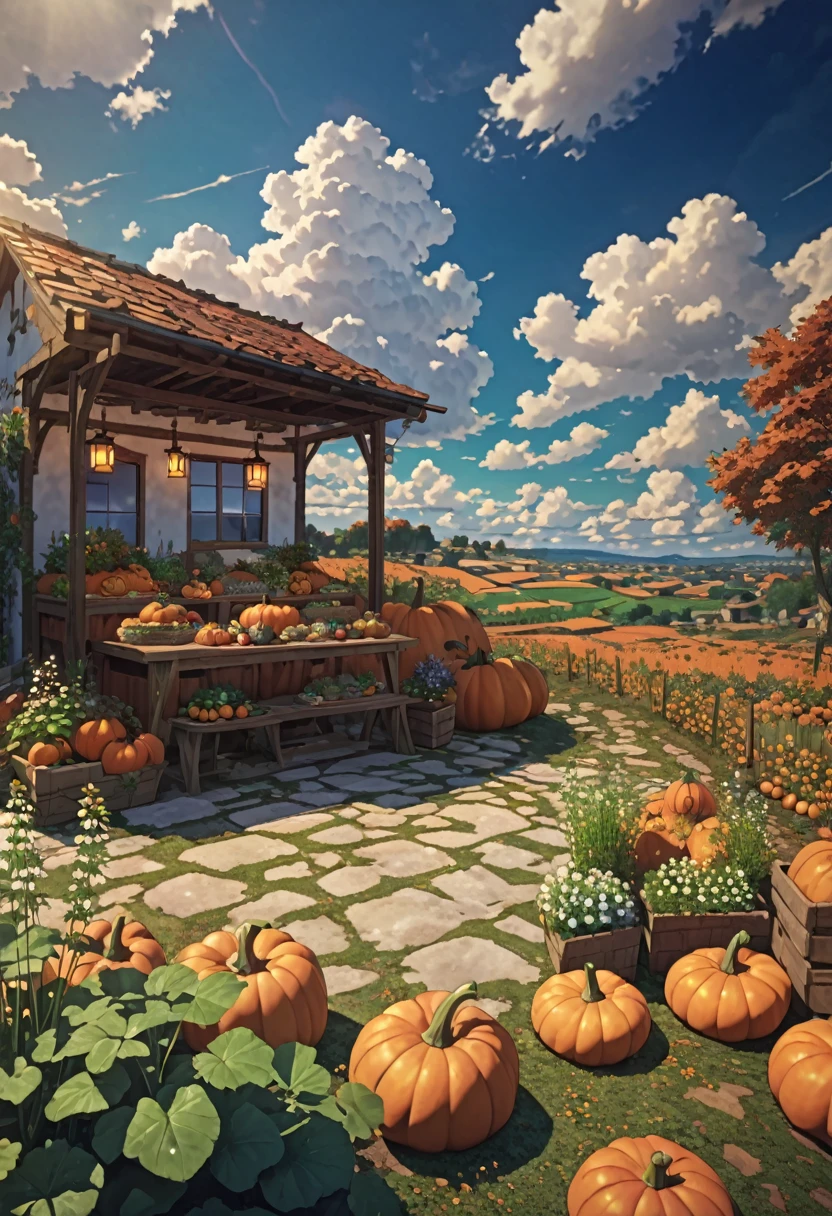 field herbs midday fruits pumpkins herbs stones lighting heavenly clouds detailed 8khdr!!!!