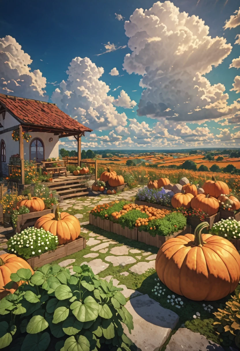 field herbs midday fruits pumpkins herbs stones lighting heavenly clouds detailed 8khdr!!!!
