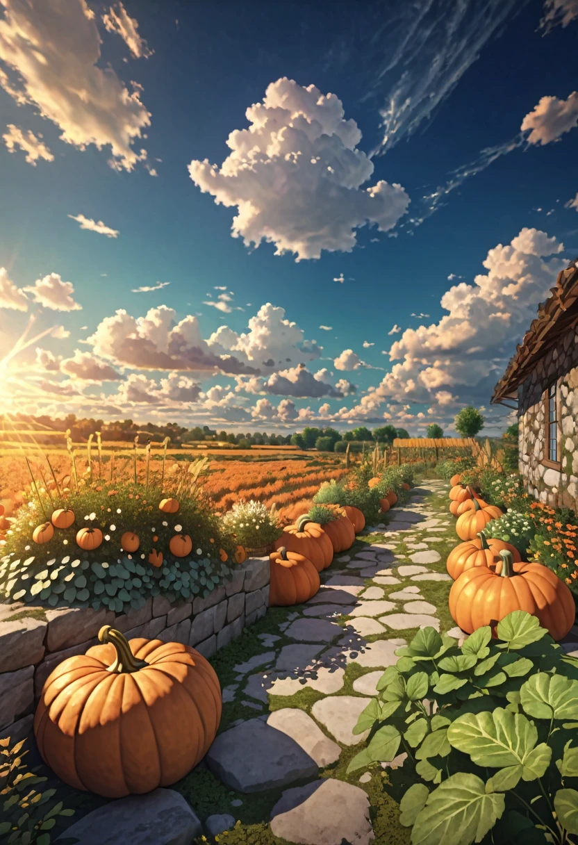 field herbs midday fruits pumpkins herbs stones lighting heavenly clouds detailed 8khdr!!!!