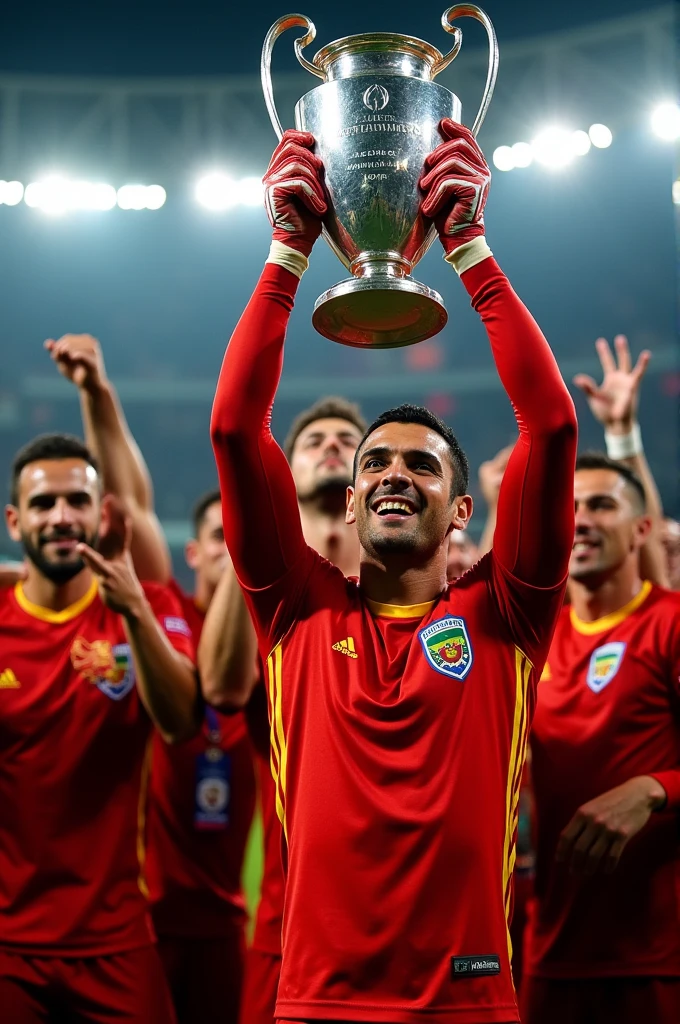 Galatasaray winning the uefa Europa league amd Captain muslera getting trophy