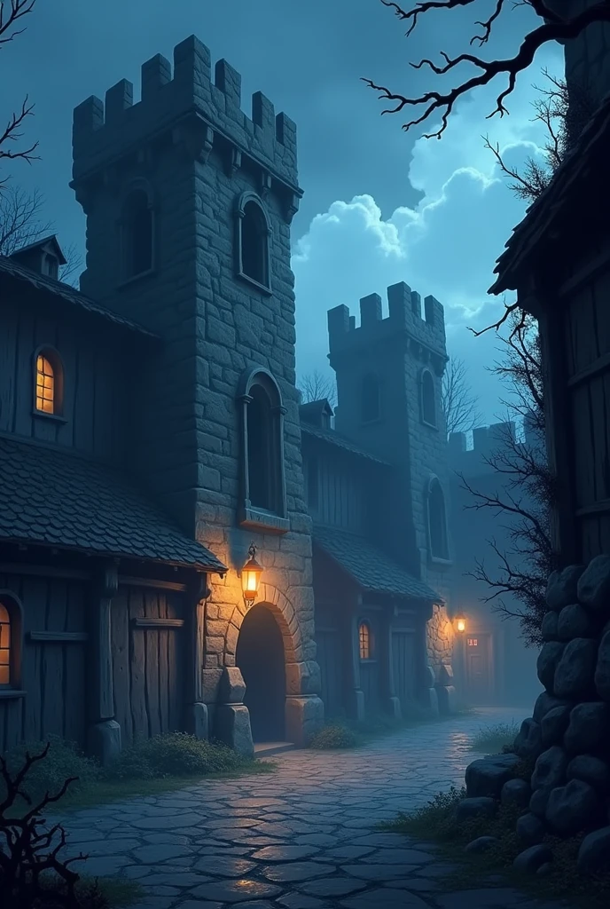 Game background - menu anime fantasy cartoon medieval without people castle courtyard ominous scary evil