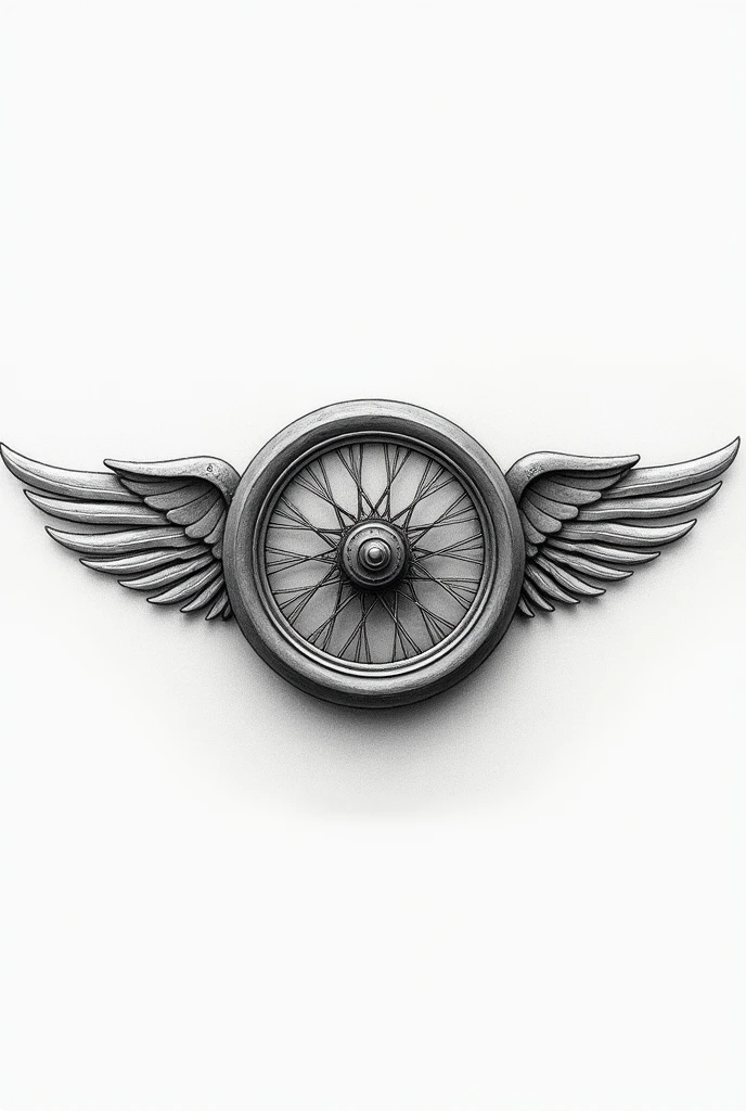 pencil drawing winged wheel of an old motorcycle, vintage styl, white background