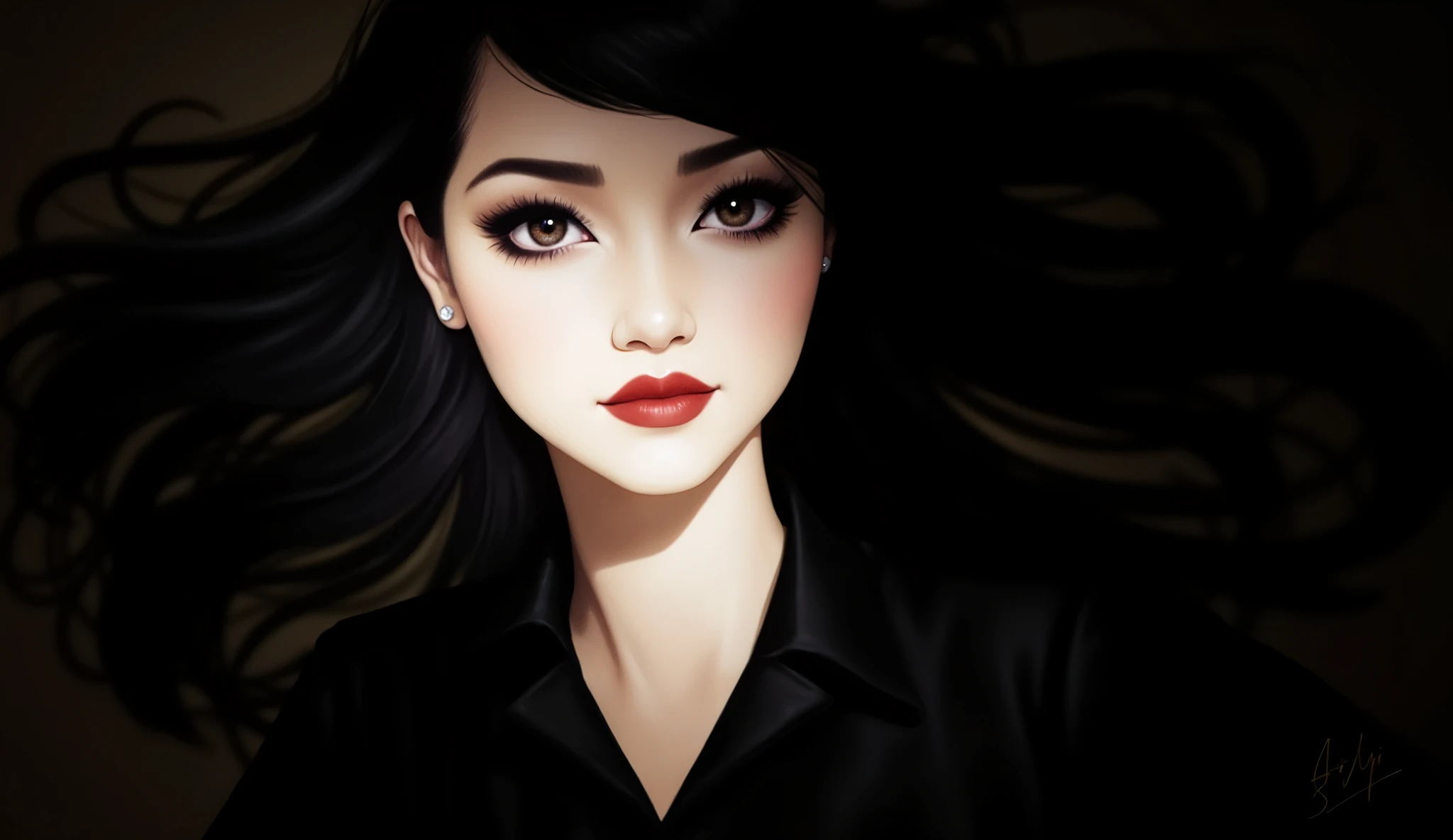 portrait of femme_fatale, long_hair, realism,