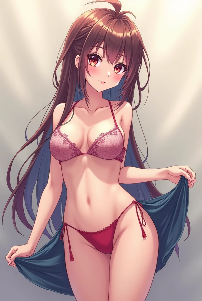 Anime girl with thong panty with skirt Up