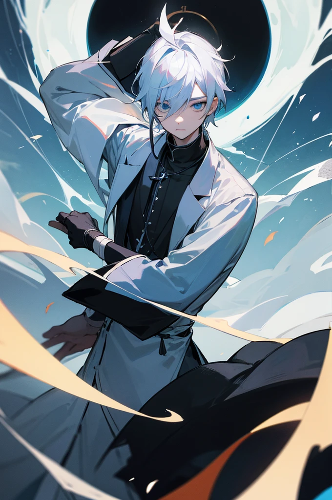 Wearing a mask that covers the whole face、Holding an iron fan in both hands、Dancing with ice、A priest boy about   