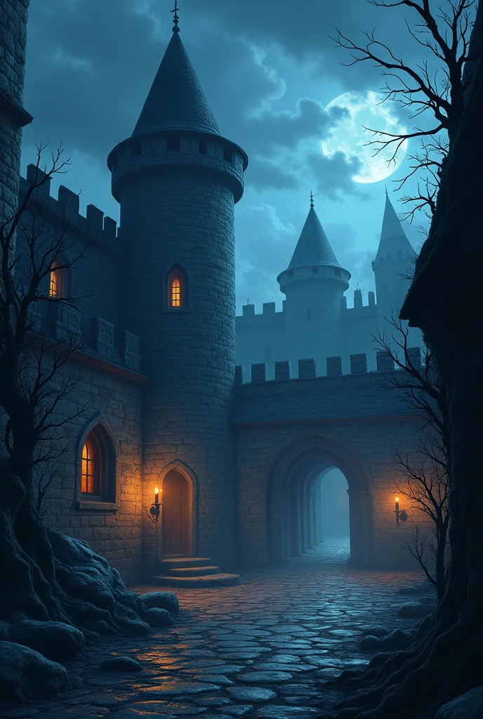  Game background - menu anime fantasy cartoon medieval without people castle courtyard ominous scary evil