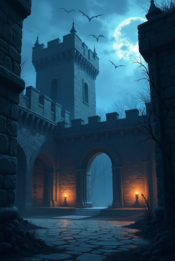 Game background - menu anime fantasy cartoon medieval without people castle courtyard ominous scary evil