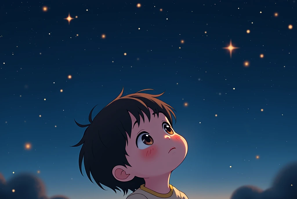 Look up at the stars，With longing，Cartoon，可爱Cartoon，可爱Cartoon风格，maternal love，Cute illustration，Clean anime art，Simple background