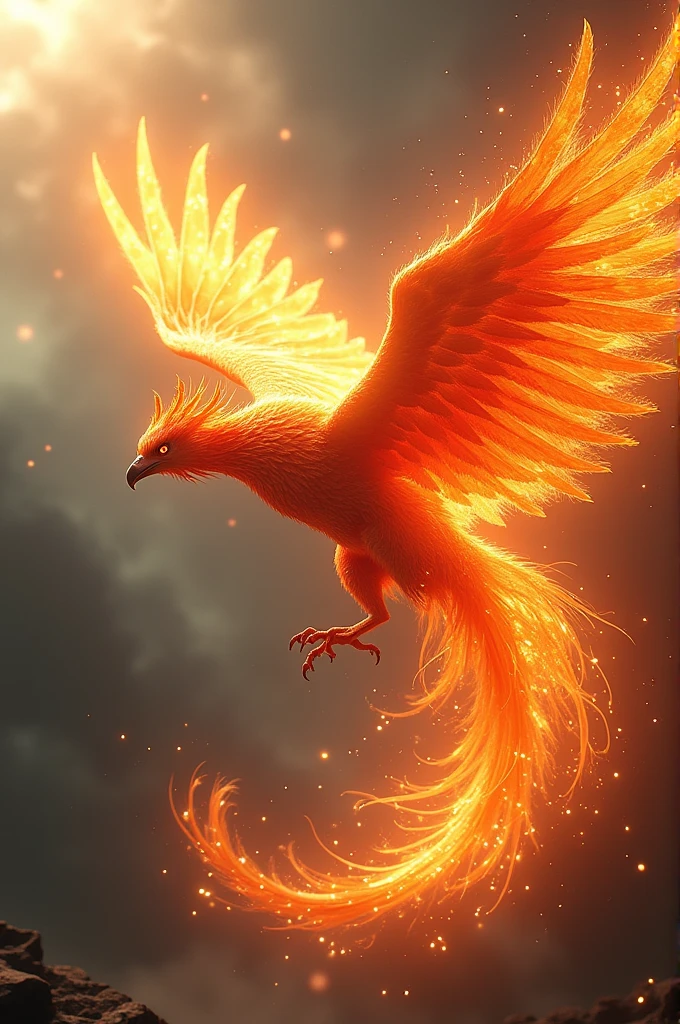a mythical phoenix bird, feathers of fire, spreading sparks, wings ablaze, flying through chaos, ethereal and divine, photorealistic, 8k, hyper detailed, dramatic lighting, vibrant colors, surreal and abstract, fiery holographic effects, dynamic movement