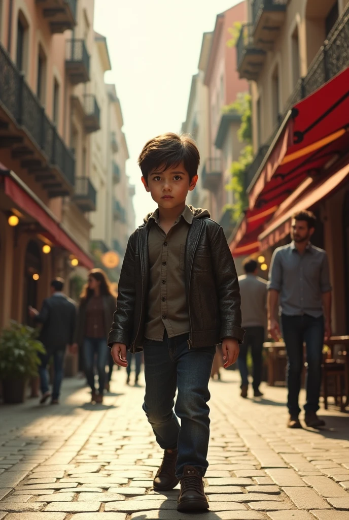 henry cavil lookalike boy 4 yo walking down the street