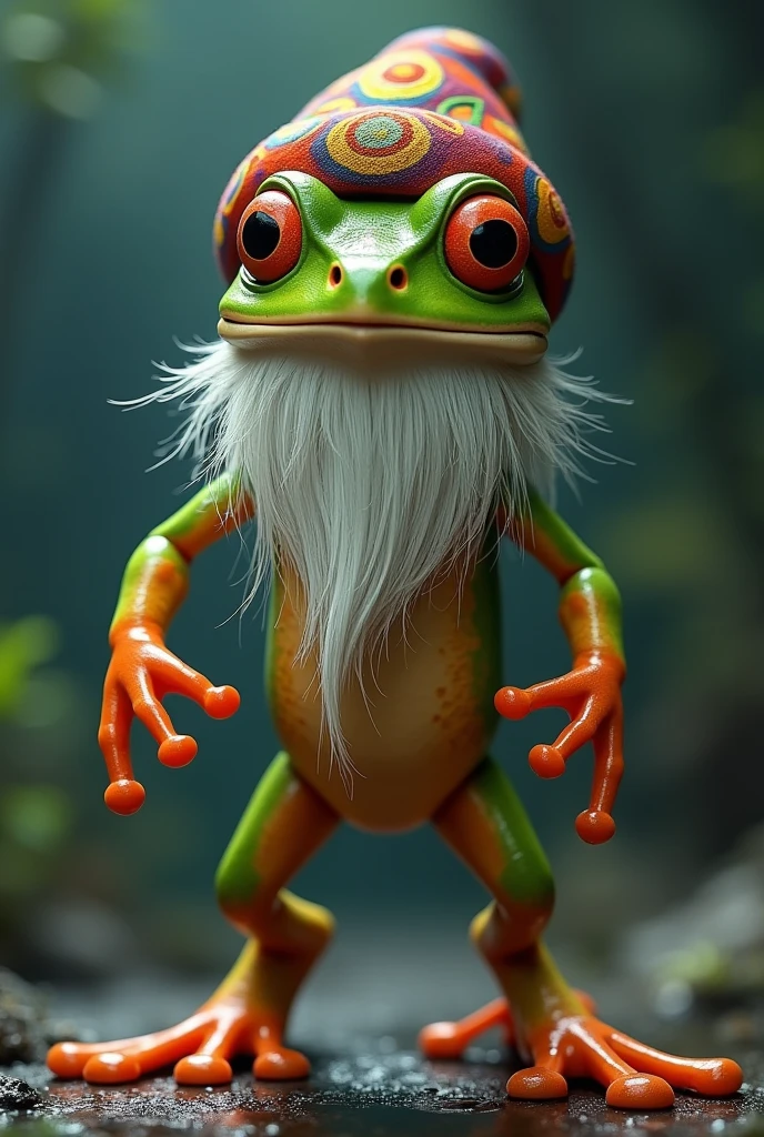 3D, enlightened frog agent with beard, wearing turban, superhero pose,