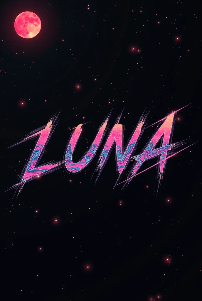 High resolution, logo spelling swiftly “Luna” cool, Jdm theme, anime theme, Cyberpunk vibe name spelling, brand logo, logo for tshirt, brand logo “LUNA”, neon vibes, acid trip vibes, acid trip, shooting stars, acid trip inside “LUNA”, acid trip, hallucinations inside “LUNA”, Waves of hallucinations, splash, waves of futuristic hallucinations, futuristic wave, stars in the background, red strange moon, silver red stardust,