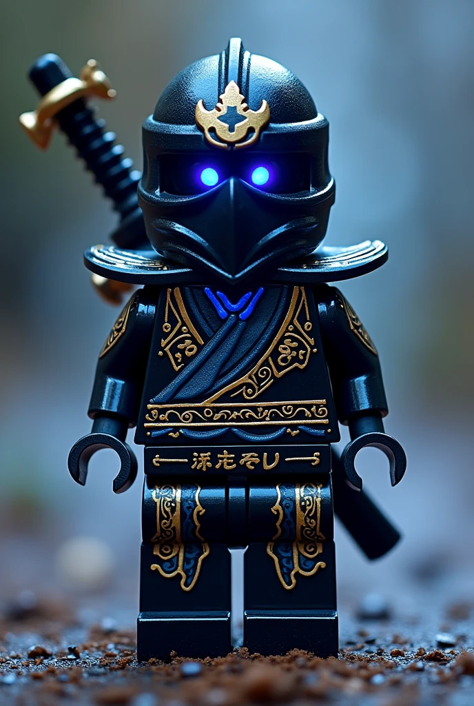Créer moi un lego ninja go avec pas de muscles et ni de masque le premier maitre du spijisufuturiste de la dernière puissance fusionnaire et doit être en lego un ninja avec un bandeaux noir et avec une peau violet foncé noir sombre et un regard terrible avec des yeux en éclair bleu avec une puissance incroyable avec comme puissance élémentaire l’électrique, l’énergie, la terre, le feu, la glace. Les habits du ninja doit être tout noir avec des traces grise bleu foncé et golden suprême avec des reure en forme d’électricité bleu clair et jaune brillant et des écritures japonaises et le parchemin antique sacré le plus puissant en golden. Un ninja imbattable monstrueux beaucoup trop puissant qui contrôle tous les pouvoirs élémentaires. Le ninjadoit être destructeur et soif de victoire un gentil et mechant avec un sabre dans le dos