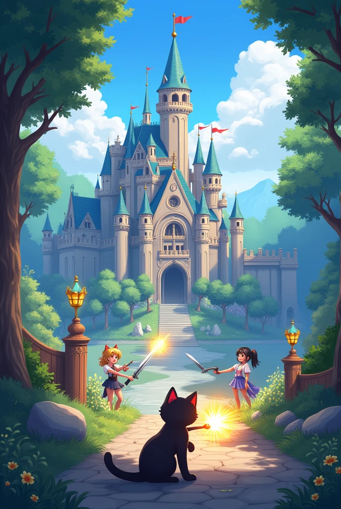 Game background - menu anime fantasy cartoon medieval without people cat combos castle