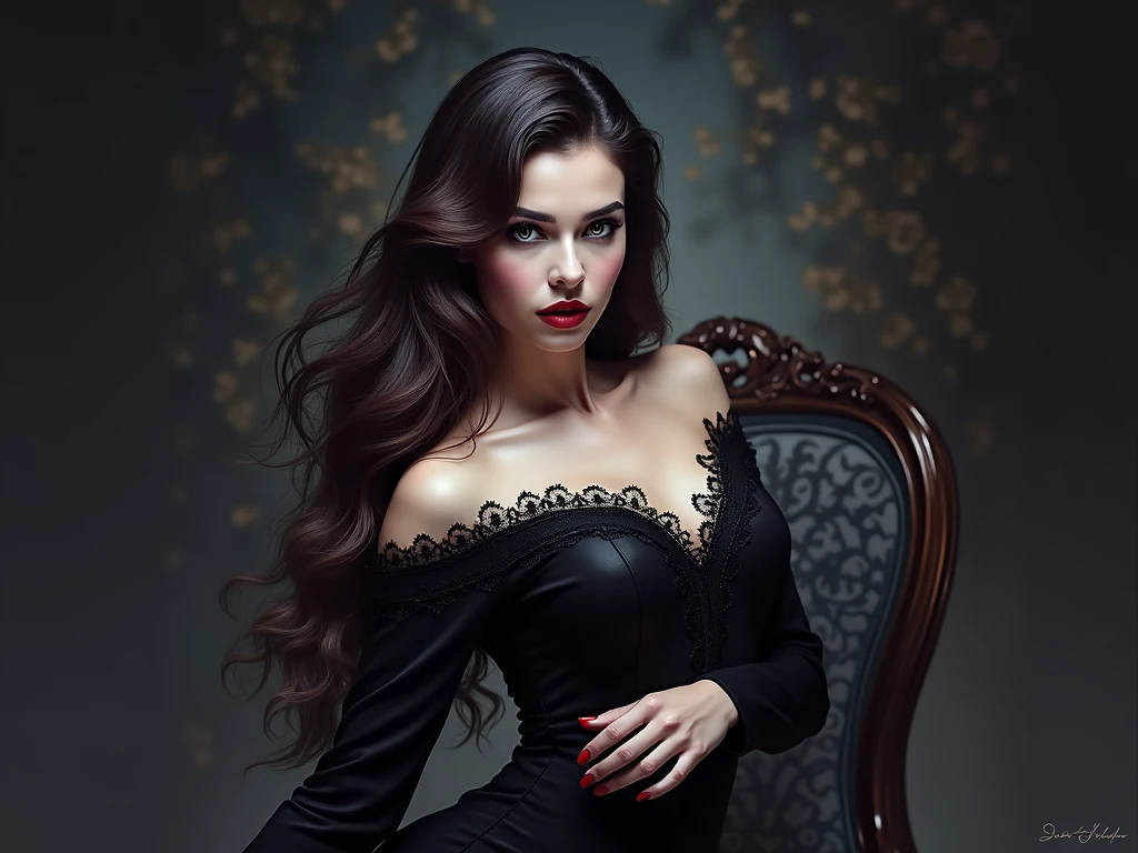 portrait of femme_fatale, long_hair, realism, (best quality,4k,8k,highres,masterpiece:1.2),ultra-detailed,(realistic,photorealistic,photo-realistic:1.37),HDR,UHD,studio lighting,ultra-fine painting,sharp focus,physically-based rendering,extreme detail description,professional,vivid colors,bokeh,dramatic lighting,chiaroscuro,dramatic shadows,cinematic composition,elegant,alluring,seductive,mysterious,captivating gaze,sensual,sophisticated,refined,glamorous,breathtaking