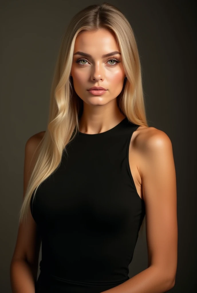 a very realistic and detailed photo of beautiful french woman, tight black dress, perfect makeup, long straight sleek blonde hair, high quality, photorealistic, 8k, luxury, elegant, sophisticated, confident, studio lighting, cinematic, glowing skin, piercing eyes, full lips, sharp focus