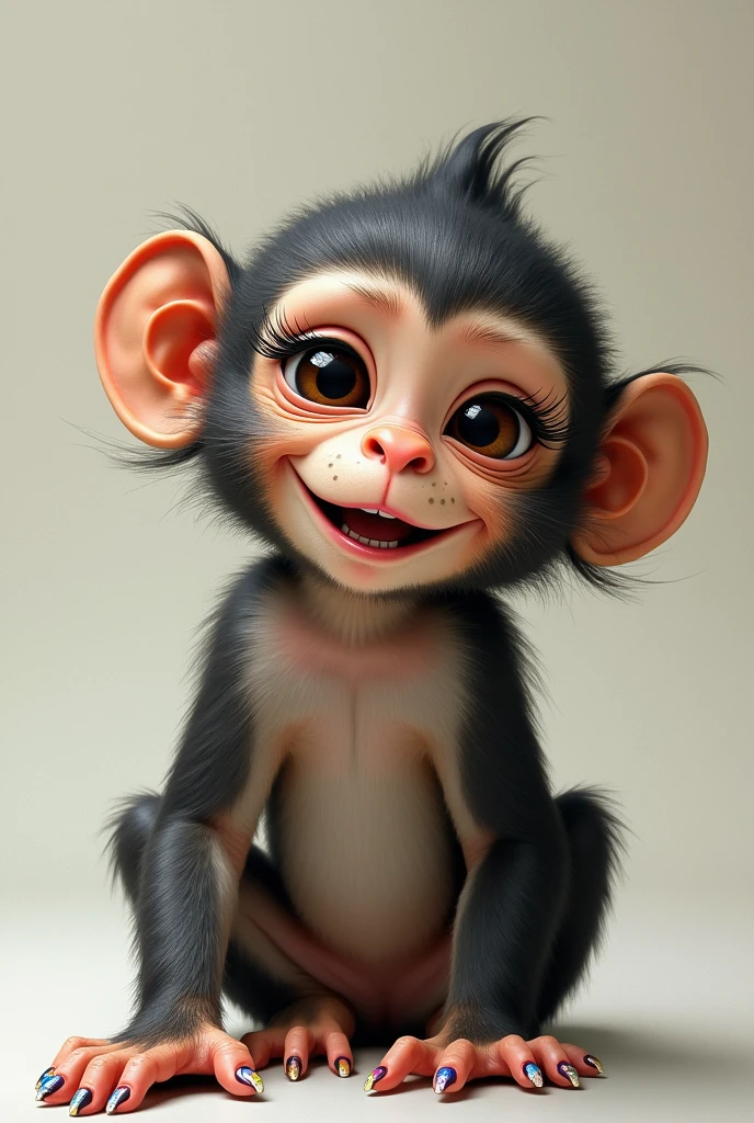 Small monkey in nails and lashes saying good morning 