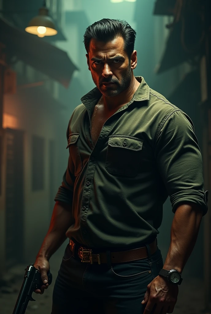 Salman Khan gangster look, with gun and wounds on face