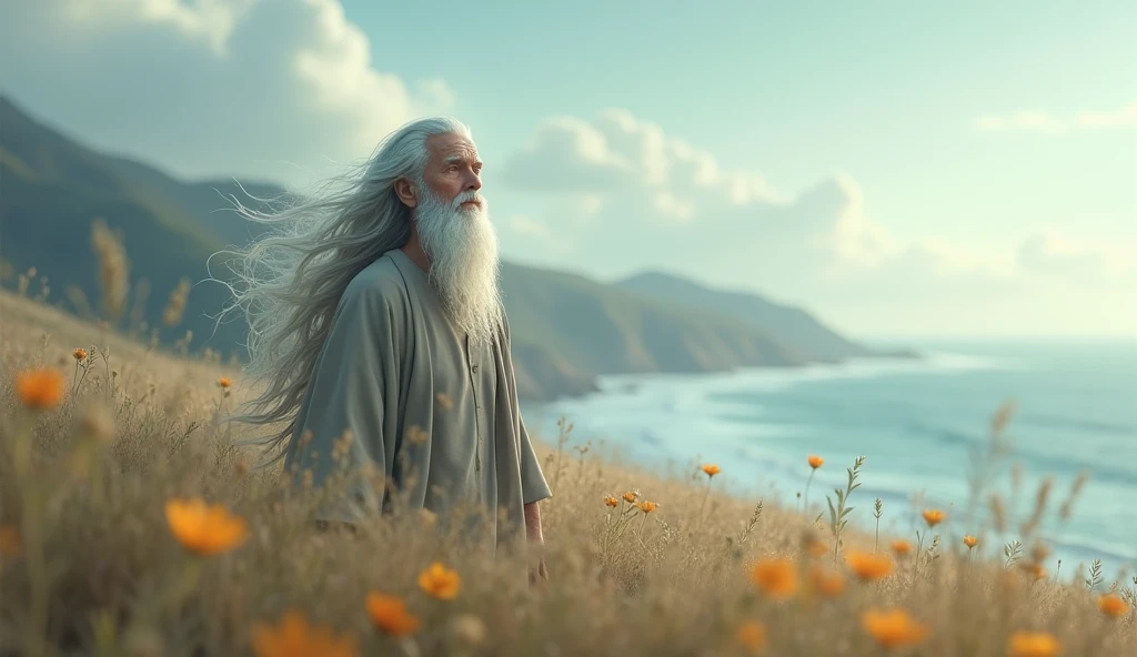 Panoramic animation long hair senior