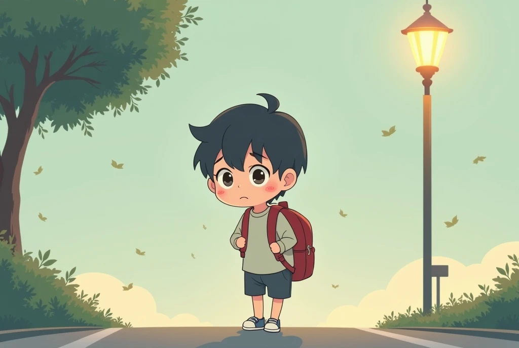 Going home unhappy after school,Cartoon,可爱Cartoon,可爱Cartoon风格,maternal love,Cute illustration,Clean anime art,Simple background