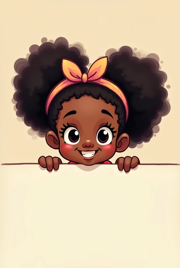 cartoon little black girl peeping over the top plain background 
