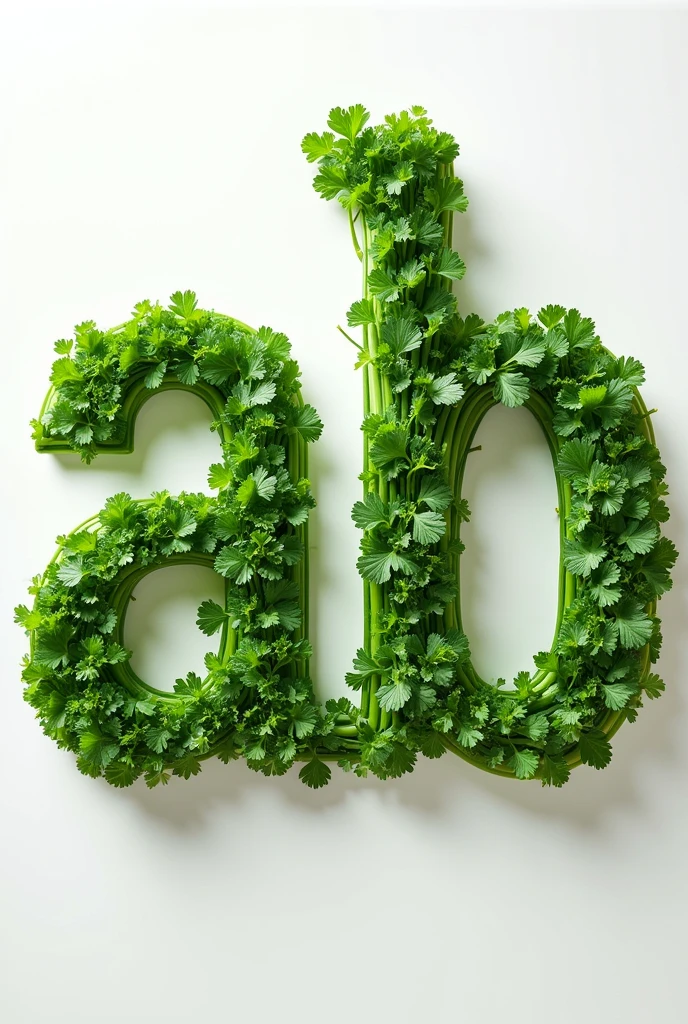 An image with the letters AB vegetables,Alface, parsley, chives green and black colors