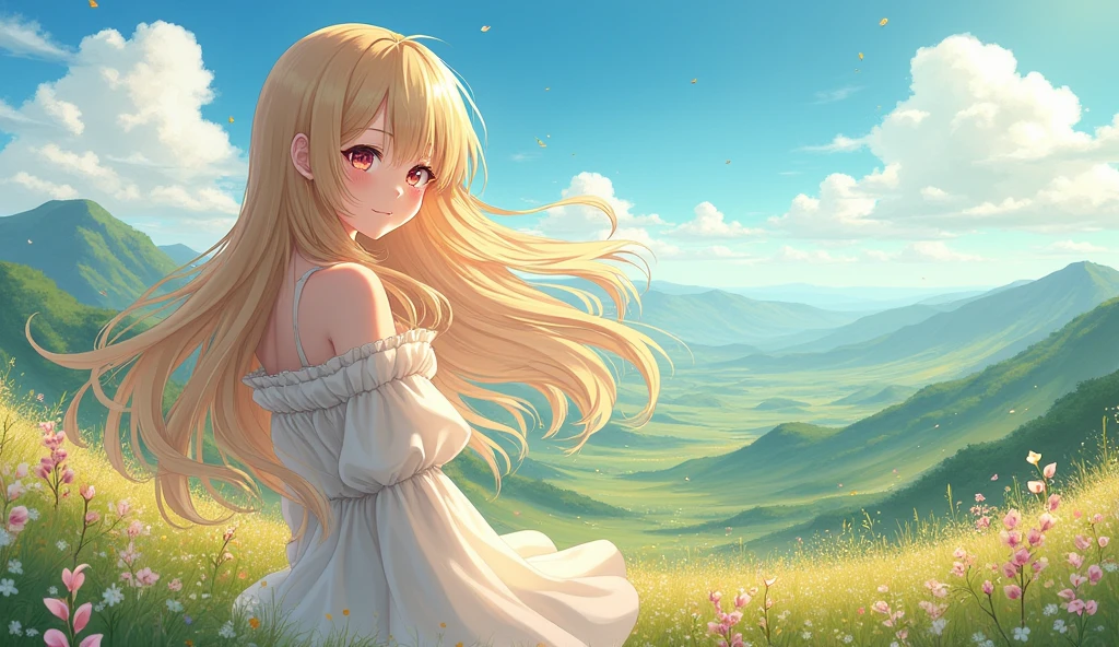Panoramic anime girl with long hair
