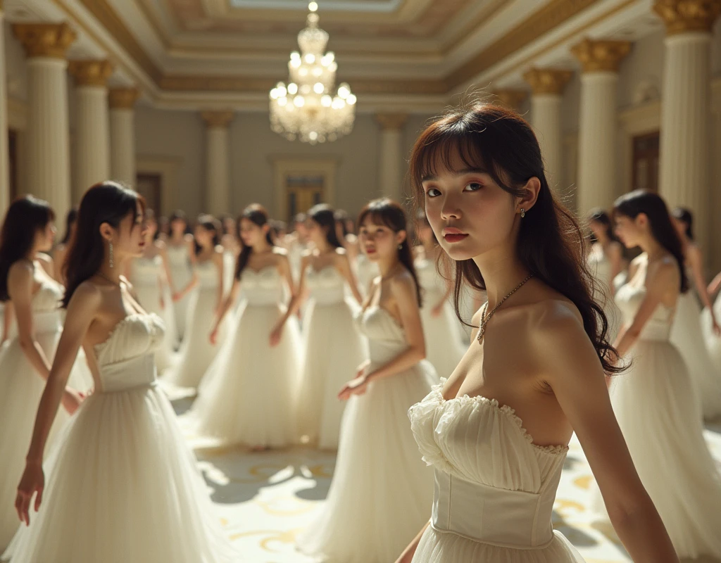 (No need for a center subject in the foreground), (Japanese Clone-girls=Myself), (Super Best masterpiece Clone-girls Raw Photography Art), (16K, Highest quality, Ultra-high resolution, RAW Photos), (It's so unrealistic., With unparalleled depiction, With an unfathomable sight, An unprecedented and shocking worldview, Clone-girls: In a world of mass reproduction, Ultra-realistic depiction), (Japanese Girls, Hamabe-Minami, 16yo), (Small face, Thick black hair, long hair, Dark Eyes, Mature face, Cute Smile, Smiling face, A gentle gaze), (Very pleasant look), (Very beautiful and detailed girl, Accurate body structure, Accurate body movements, Very detailed body), (Super big breasts, Large bulge of ample breasts), (White Dress, Emphasise the fullness of your breasts), (Very detailed, Myself cloning, Depiction of splitting oneself, 1Myself girl→1,000,000,000,000,000,000,000,000,000,000Myself cloning girls), (Myself clone girlsは, With the same perfect appearance, to multiply in large numbers), (Very detailed depiction, Myself's multiplying female body, In the same female body,With the same face, With the same hairstyle, In the same clothes, At the same height, 同じSuper big breastsで, A completely indistinguishable female body, 1,000,000,000,000,000,000,000,000,000,000 people), (Myself girls only), (1,000,000,000,000,000,000,000,000,000,000Myself girls), Ballroom dancing with myself, They are dancing in pairs., Faithful depiction of dance movements, European style guest house, A gorgeous space, Top View, The Princess' Style