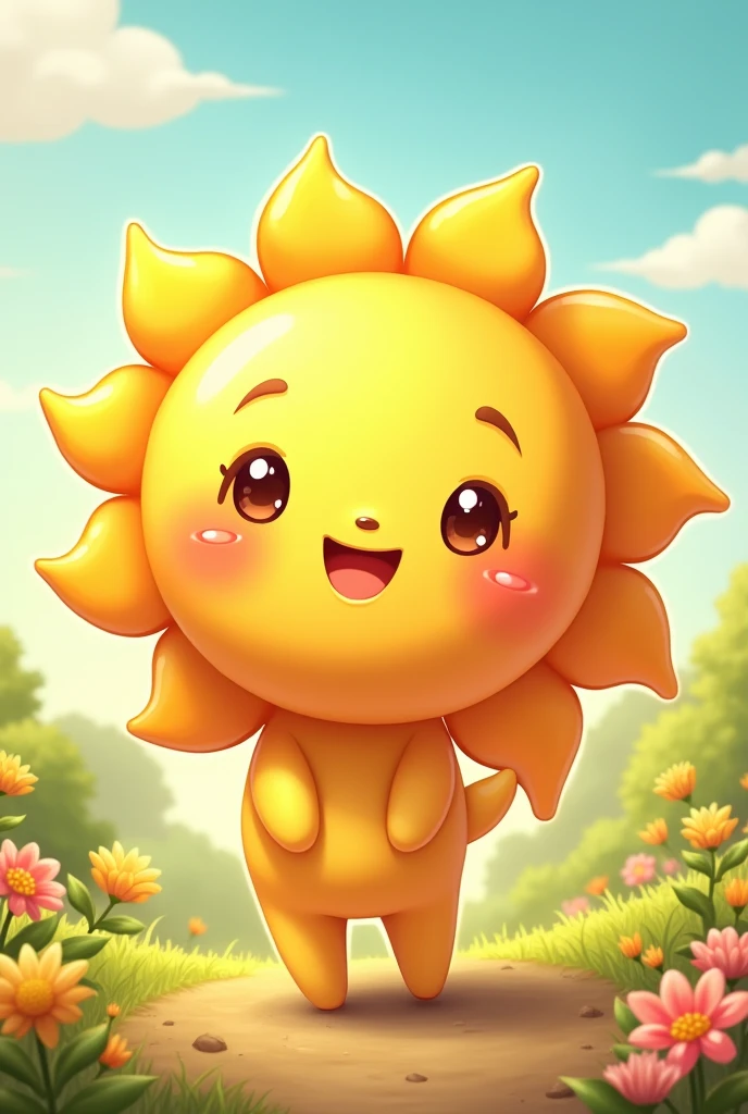 A cute mascot with a sun face