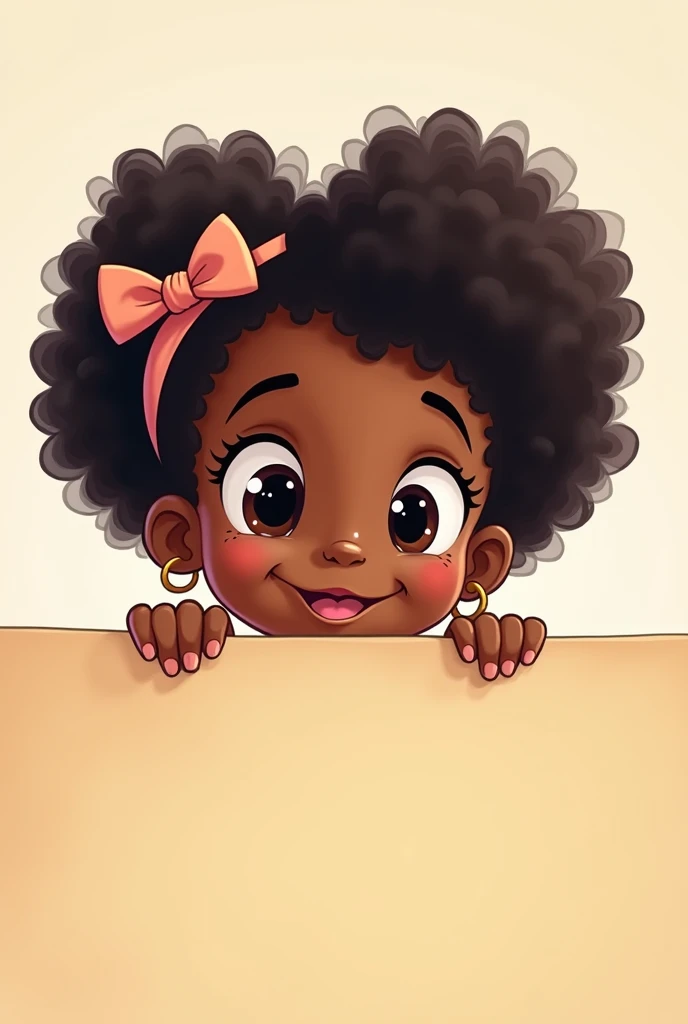 cartoon little black girl peeping over the top plain background
