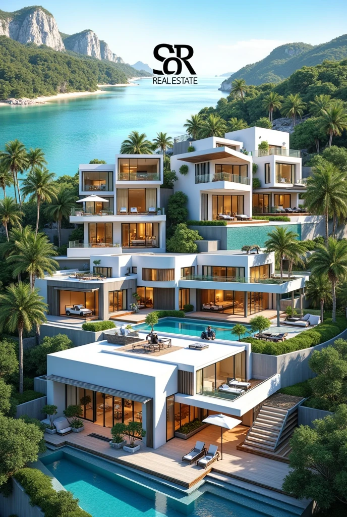 Posters of houses and condos in Thailand, with the name SR Real Estate
