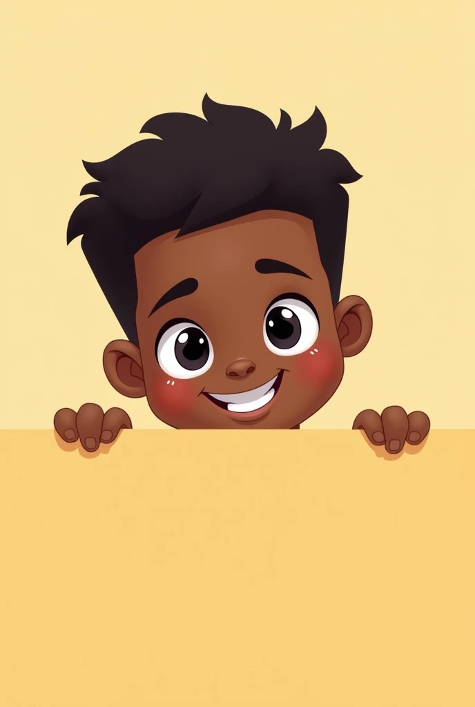 cartoon little black boy peeping over the top plain background