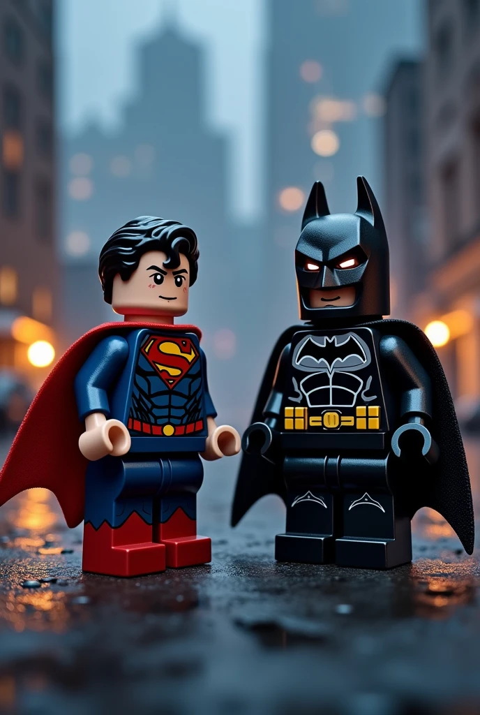 Superman and Batman in lego art, night