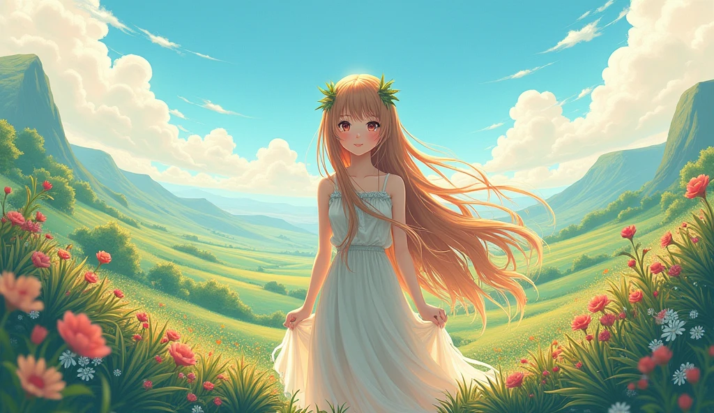 Panoramic anime girl with long hair