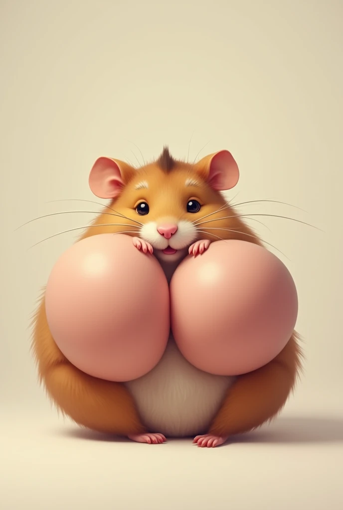 Hamster engulfed by two large breasts