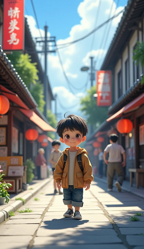 boy 4 yo walking on the japan street