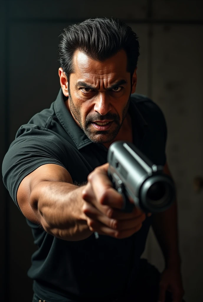 Salman Khan arrogance on face with shot gun in hand 