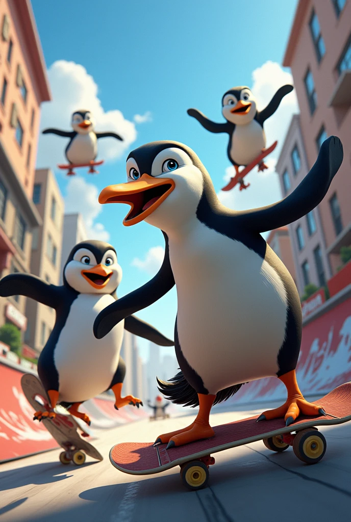Penguins of Madagascar skateboarding.