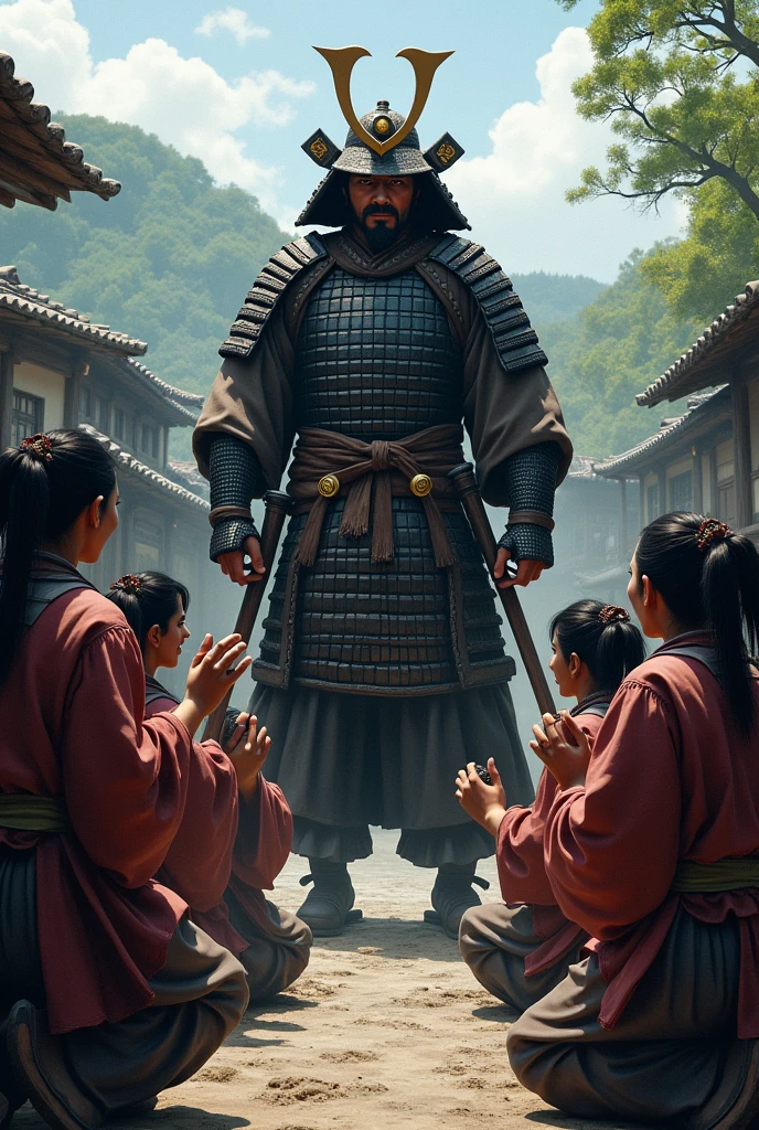 The villagers, desperate, pleaded for his help.(they are samurai concept)