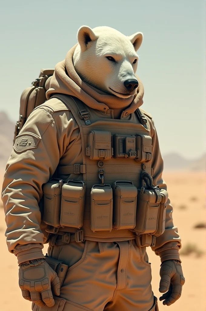 Desert soldier with polar bear mask