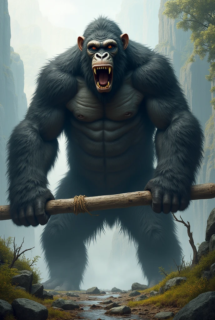 A 3 meter monkey with a log of wood
