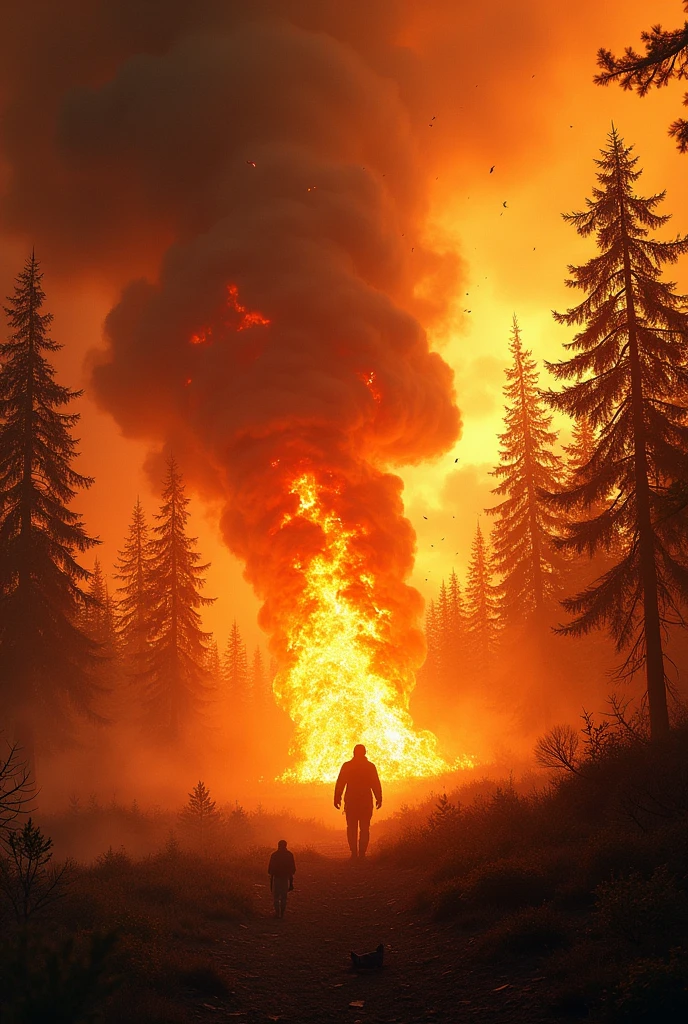 A forest is fire, explosion area, wind