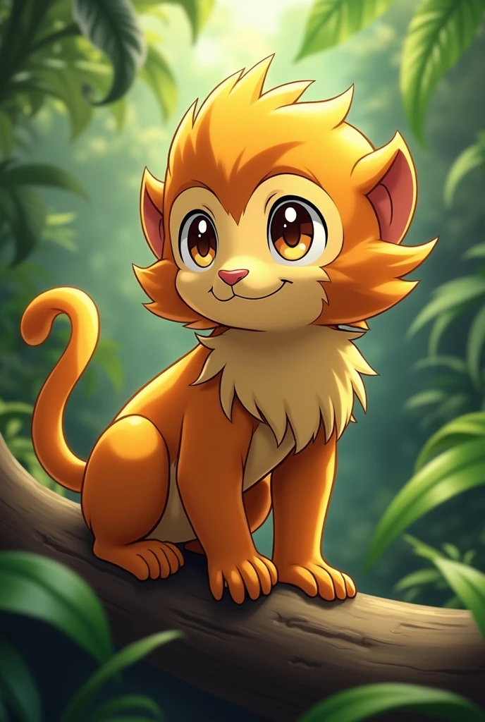 Create a good quality photo of a wild golden lion tamarin in nature to put on a Pokémon card