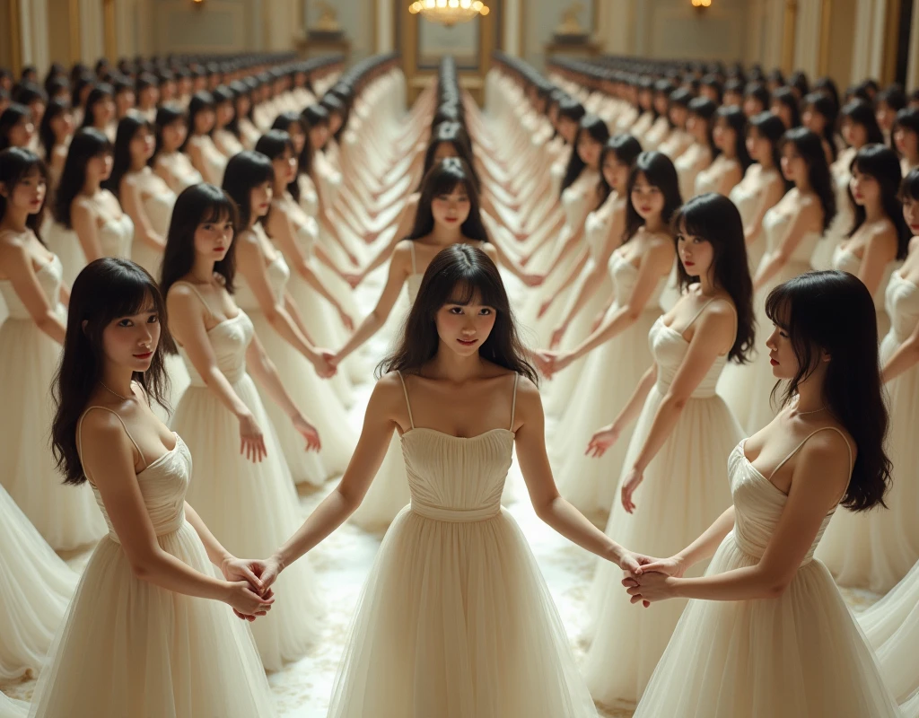 (No need for a center subject in the foreground), (Japanese Clone-girls=Myself), (Super Best masterpiece Clone-girls Raw Photography Art), (16K, Highest quality, Ultra-high resolution, RAW Photos), (It's so unrealistic., With unparalleled depiction, With an unfathomable sight, An unprecedented and shocking worldview, Clone-girls: In a world of mass reproduction, Ultra-realistic depiction), (Japanese Girls, Hamabe-Minami, 16yo), (Small face, Thick black hair, long hair, Dark Eyes, Mature face, Cute Smile, Smiling face, A gentle gaze), (Very pleasant look), (Very beautiful and detailed girl, Accurate body structure, Accurate body movements, Very detailed body), (Super big breasts, Large bulge of ample breasts), (White Dress, Emphasise the fullness of your breasts), (Very detailed, Myself cloning, Depiction of splitting oneself, 1Myself girl→1,000,000,000,000,000,000,000,000,000,000Myself cloning girls), (Myself clone girlsは, With the same perfect appearance, to multiply in large numbers), (Very detailed depiction, Myself's multiplying female body, In the same female body,With the same face, With the same hairstyle, In the same clothes, At the same height, 同じSuper big breastsで, A completely indistinguishable female body, 1,000,000,000,000,000,000,000,000,000,000 people), (Myself girls only), (1,000,000,000,000,000,000,000,000,000,000Myself girls), Ballroom dancing with myself, They are dancing in pairs., Faithful depiction of dance movements, European style guest house, A gorgeous space, Top View, The Princess' Style