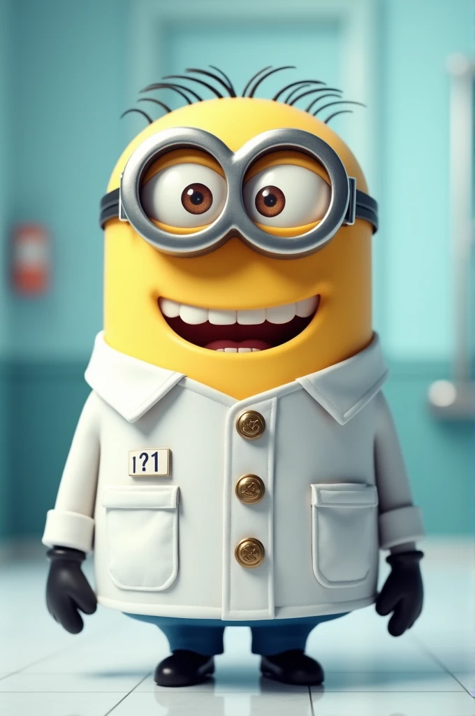 Minion wearing buttoned doctor dress 